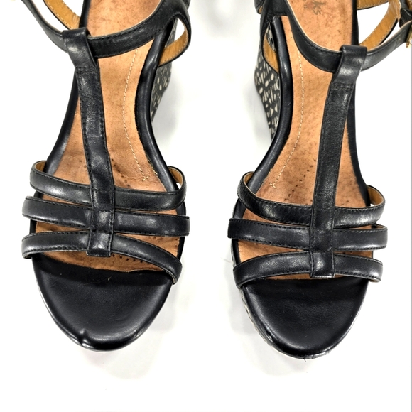 Clarks Artison NEW!! Amelia Avery, Black Leather, Wedge Sandal. Women's 9.5M - Picture 7 of 12
